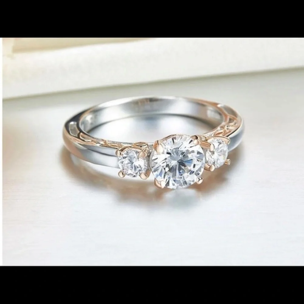 New .925 Three Diamond Ring, Size 8